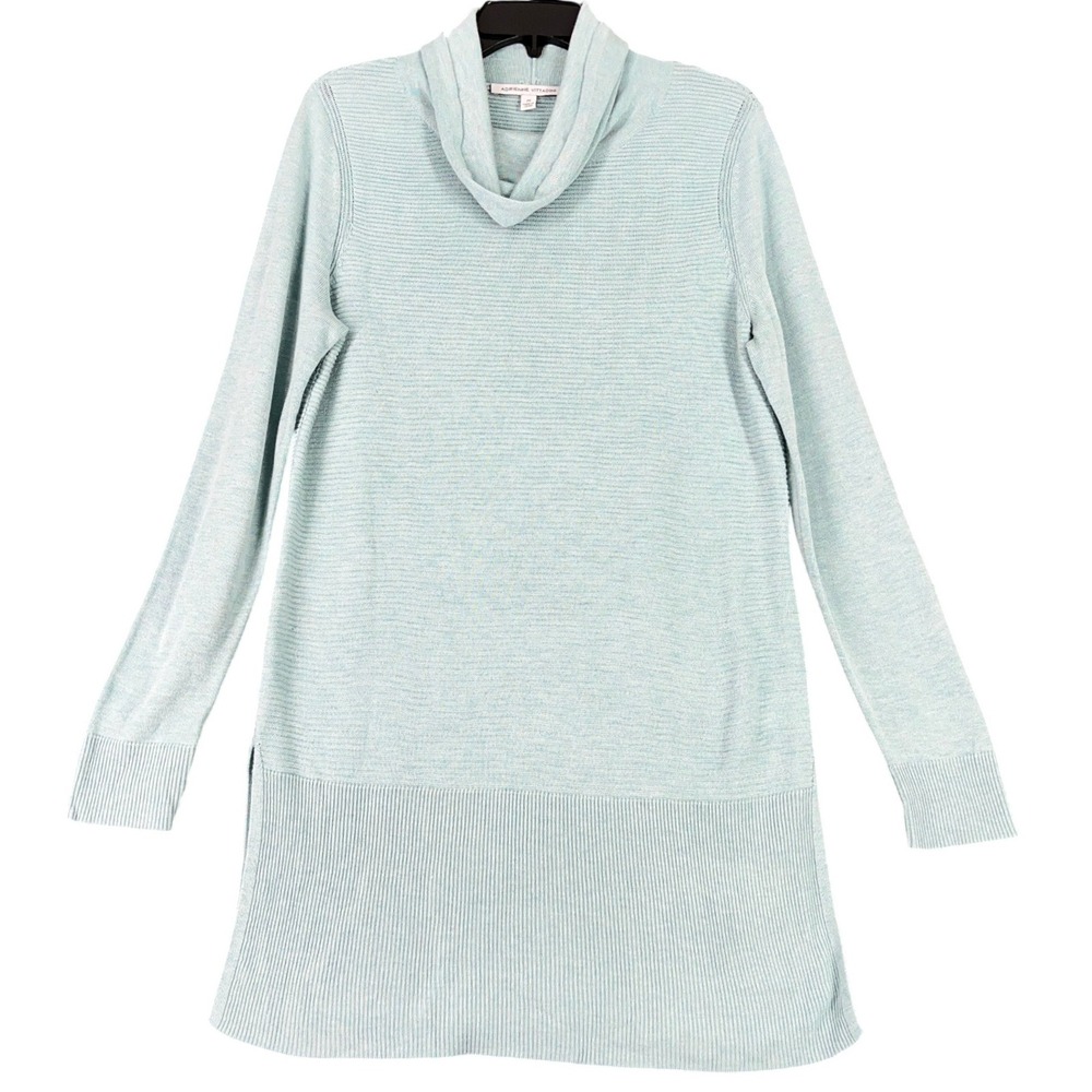 Adrienne Vittadini Cowl Neck Long Sleeve Tunic Sweater Ribbed Knit Reef M Womens